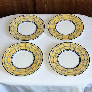 Coventry Fine Porcelain Palace Garden Saucer Plates Yellow / Blue 6.25” Set of 4